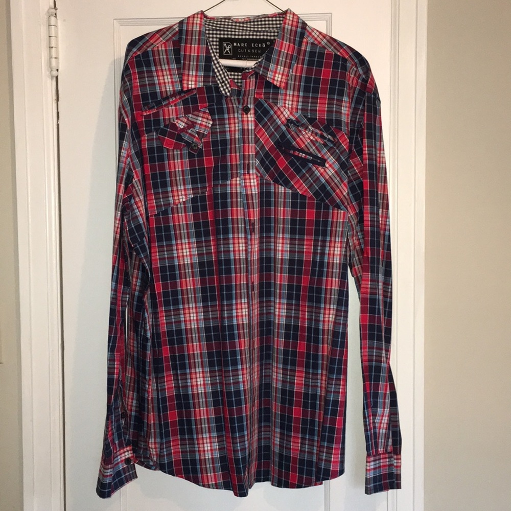 Marc Ecko cut & sew Plaid Button Down Shirt